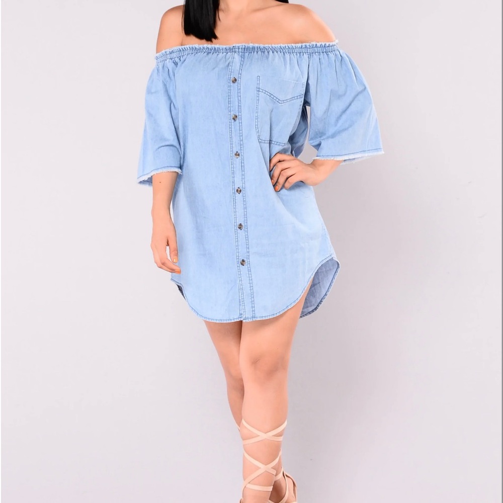 [Fashion Nova] Off The Shoulder Denim Dress - Picture 4 of 6